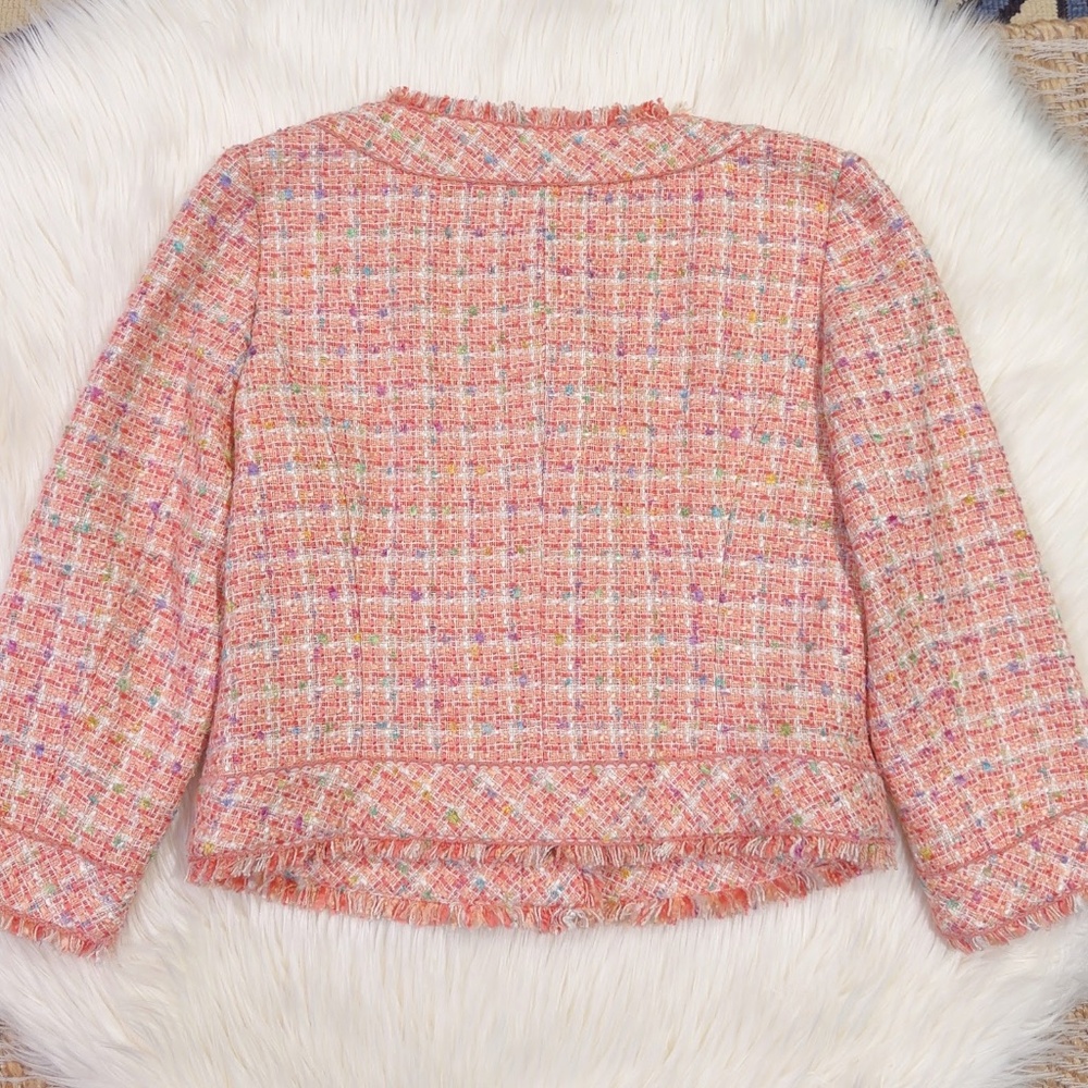 Ice Women's Pink Multi Fringe Silk Blend Tweed Short Blazer Jacket Size 8 - Picture 6 of 9